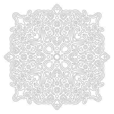 Sevgililer Günü renklendirme kitabı sayfası için soyut doğrusal desenli ve beyaz arkaplanda izole edilmiş kalp şekilli güzel monokrom çizimi