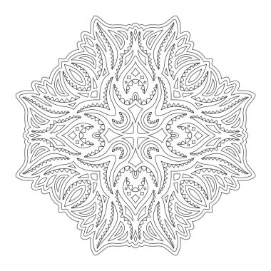 Beyaz arkaplanda izole edilmiş soyut doğrusal kabile desenli boyama kitabı sayfası için güzel tek renkli illüstrasyon