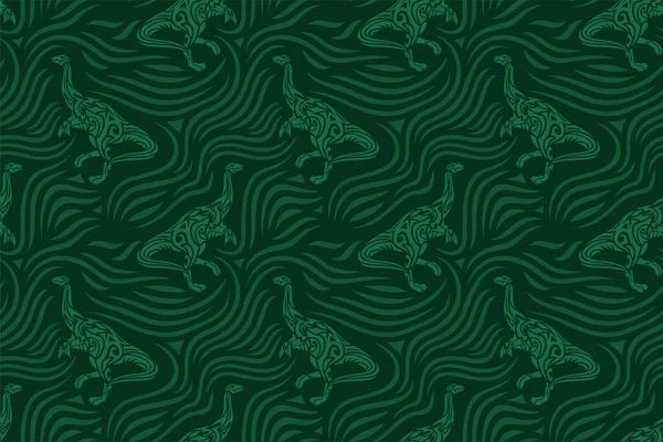 Beau Motif Vert Sans Couture Avec Silhouette Tribale Dinosaures Sur — Image vectorielle