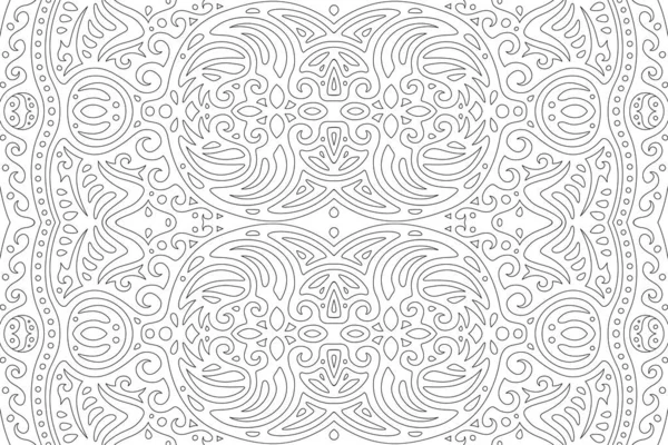 Schwarz Weiß Illustration Für Erwachsenenmalbuch Mit Schönem Abstrakten Linearen Muster — Stockvektor
