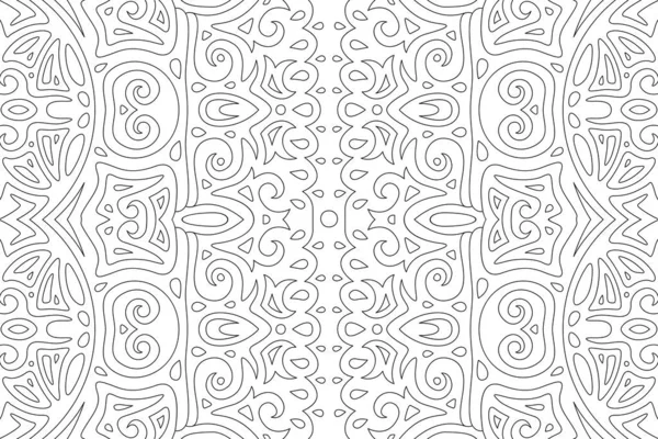 Beautiful Illustration Coloring Book Rectangle Seamless Abstract Tribal Pattern — Stock Vector