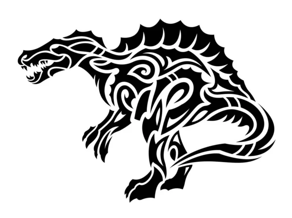 Mooie Tribal Tattoo Vector Illustratie Met Cartoon Gestileerde Spinosaurus Silhouet — Stockvector