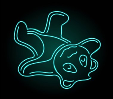Siyah arkaplanda parlak mavi neon panda silueti olan güzel doğrusal renkli çizimler