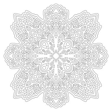 Beyaz arkaplanda izole edilmiş soyut doğu doğrusal desenli boyama kitabı sayfası için güzel tek renkli illüstrasyon