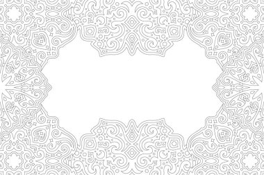 Doğrusal kenarı ve beyaz kopya alanı olan yetişkin boyama kitabı sayfası için güzel tek renkli illüstrasyon