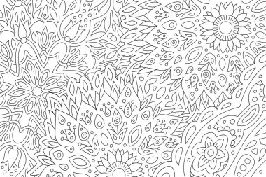 Soyut çiçek desenli yetişkin boyama kitabı sayfası için güzel bir illüstrasyon