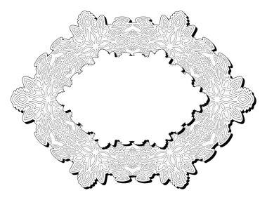 Beyaz arkaplan üzerinde izole edilmiş, soyut, detaylı çerçeve ve kopyalama alanı olan yetişkin boyama kitabı sayfası için güzel, soyut tek renkli illüstrasyon