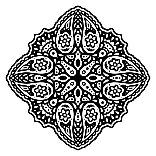Piękny Monochromatyczny Plemienny Tatuaż Ilustracja Czarnym Kwiatowym Wzorem Izolowane Białym — Wektor stockowy