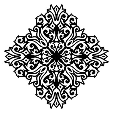 Beyaz arkaplanda izole edilmiş tek bir soyut klasik siyah desenli güzel monokrom çizimi