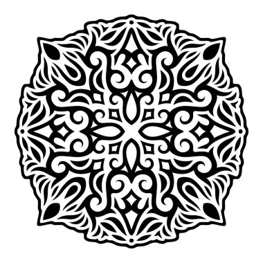 Soyut klasik siyah desenli, beyaz arkaplanda izole edilmiş güzel monokrom çizimi