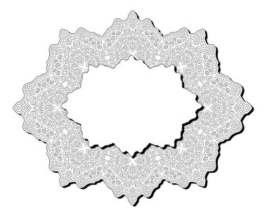 Beyaz arkaplanda izole edilmiş beyaz arkaplan ayrıntılı çerçeve ve beyaz kopya alanı ile yetişkin boyama kitabı sayfası için güzel monokrom doğrusal illüstrasyon