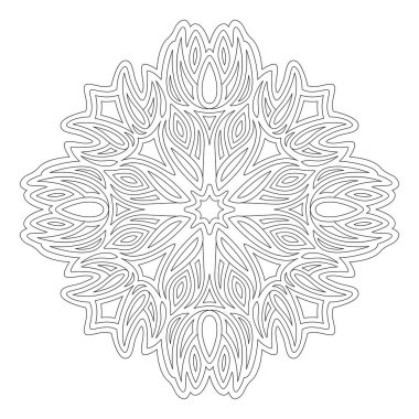 Beyaz arkaplanda izole edilmiş yıldız şekilli soyut doğrusal desenli boyama kitabı sayfası için güzel tek renkli illüstrasyon