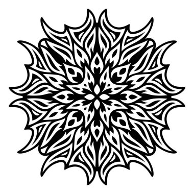 Beyaz arka planda izole edilmiş tek bir soyut siyah çiçek desenli güzel monokrom çizimi