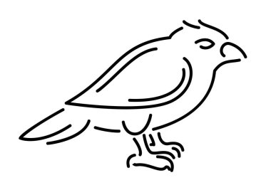 Beyaz arka planda izole edilmiş küçük çizgi film kuş silueti ile güzel tek renkli doğrusal illüstrasyon