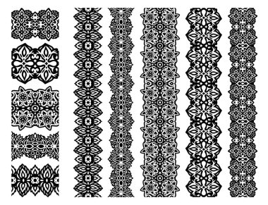 Beyaz arka planda izole edilmiş siyah dikişsiz boya fırçaları olan güzel bir koleksiyon.