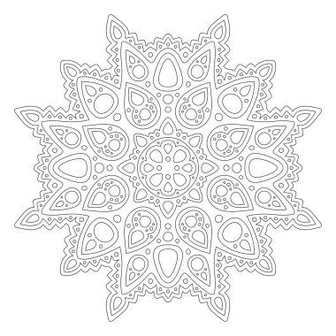 Beyaz arkaplanda izole edilmiş soyut doğu desenli boyama kitabı sayfası için güzel tek renkli doğrusal illüstrasyon