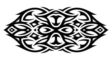 Beyaz arka planda soyut siyah desenli güzel tek renkli kabile dövmesi çizimi