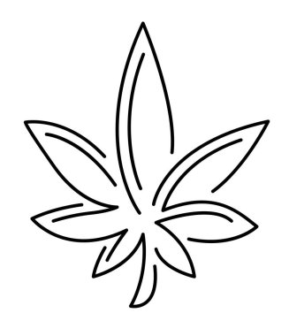 Beyaz arka planda izole edilmiş kenevir yaprağına sahip güzel çizgi sanatı