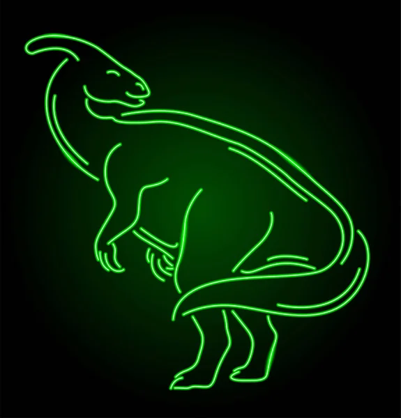 Ilustrasi Linear Vektor Indah Dengan Model Neon Hijau Mengkilap Parasaurolof - Stok Vektor