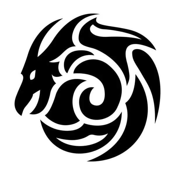 Beautiful Vector Illustration Black Stylized Dragon Head Isolated White Background — Vector de stock