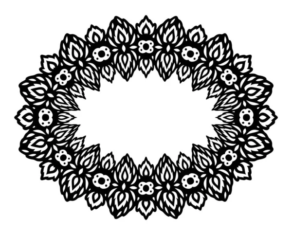 Ilustración Vectorial Monocromática Con Marco Floral Negro Aislado Espacio Copia — Vector de stock