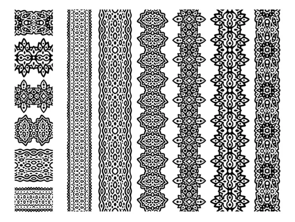 Mooie Vector Set Met Abstracte Naadloze Penselen Geïsoleerd Witte Achtergrond — Stockvector