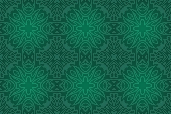 美丽的矢量背景与抽象的五彩缤纷的绿色复古瓷砖无缝图案 — 图库矢量图片