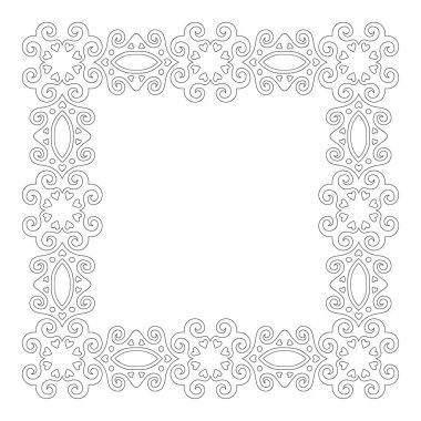 Aziz Sevgililer Günü renklendirme kitabı sayfası için beyaz arka planda izole edilmiş kare vintage çerçeveli güzel monokrom lineer çizim