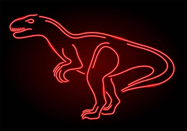 Bella Illustrazione Lineare Con Silhouette Dinosauro Stilizzato Lucido Rosso Neon — Vettoriale Stock