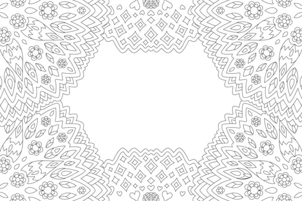Vacker Monokrom Linjär Illustration För Målarbok Sida Med Abstrakt Blommig — Stock vektor