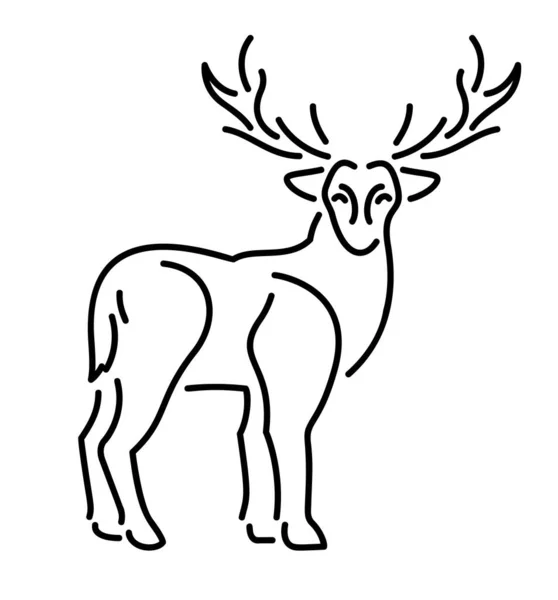 Schöne Monochrome Vektorlineare Illustration Mit Stilisierter Hirschsilhouette Auf Weißem Hintergrund — Stockvektor