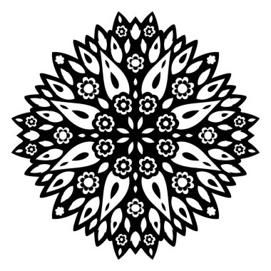 Güzel tek renkli kabile dövmesi çizimi soyut siyah çiçekli tek desenli beyaz arka planda izole edilmiş.