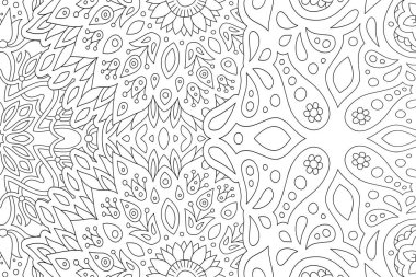 Beyaz arkaplanda soyut siyah çiçek desenli yetişkin boyama kitabı için güzel tek renkli vektör çizimi
