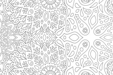 Beyaz arkaplanda soyut siyah çiçek desenli yetişkin boyama kitabı için güzel tek renkli vektör çizimi