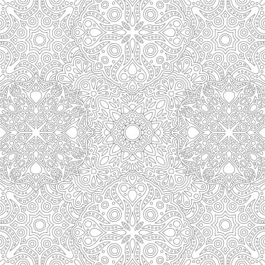 Yetişkin renklendirme kitabı için soyut detaylı doğu dikişsiz desenli güzel monokrom vektör doğrusal illüstrasyonu