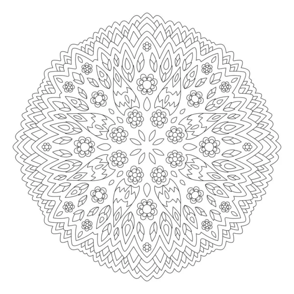 Mandala para colorir. padrão de vetor redondo com elementos decorativos.  decoração para livro, design, ilustração, jogos, relaxamento e meditação.  página para colorir