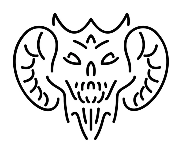 白い背景に悪魔の頭を分離様式化された美しいモノクロベクトル線形イラスト — ストックベクタ
