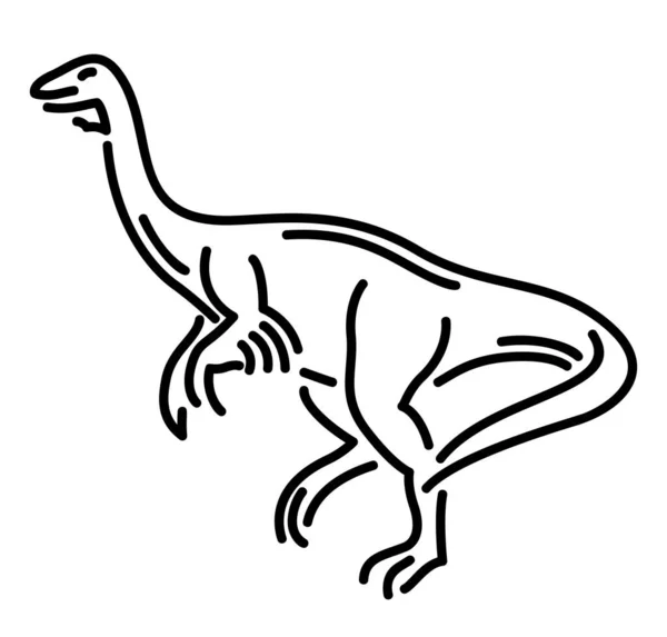 Vacker Monokrom Vektor Linjär Illustration Med Stiliserad Dinosaurie Silhuett Isolerad — Stock vektor