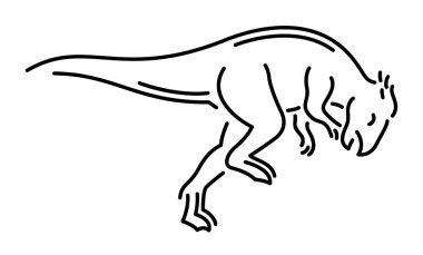 Beyaz arka planda izole edilmiş stilize dinozor silueti ile güzel tek renkli vektör doğrusal illüstrasyonu