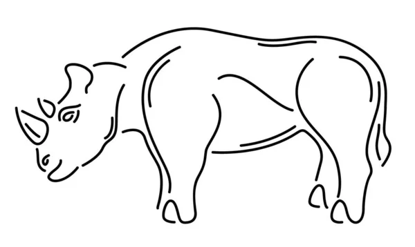 Hermosa Ilustración Lineal Vectorial Monocromática Con Silueta Rinoceronte Estilizada Aislada — Vector de stock