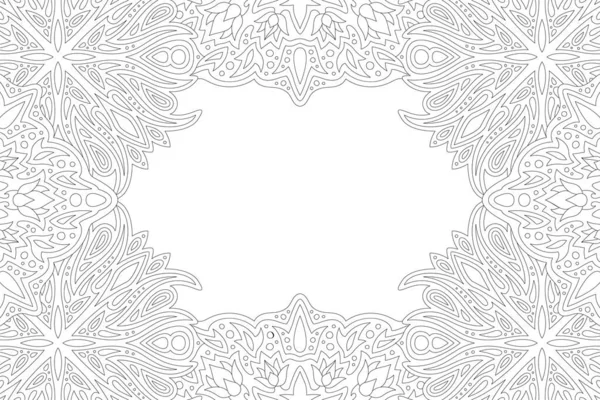 抽象的な長方形の詳細な境界と白いコピースペースを持つ大人のぬり絵のページのための美しいモノクロ線形イラスト — ストックベクタ