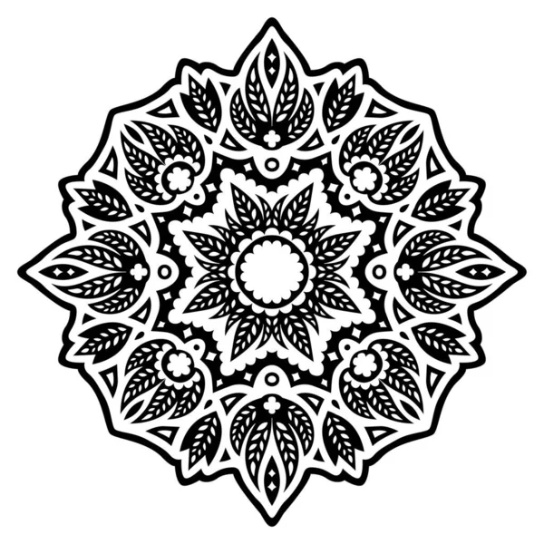 Schöne Einfarbige Tribal Tattoo Illustration Mit Abstrakten Schwarzen Blumenmustern Auf — Stockvektor