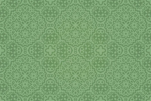 Beau Fond Vert Avec Motif Floral Sans Couture Dessiné Main — Image vectorielle