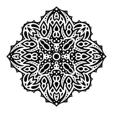 Beyaz arka planda soyut siyah kabile desenli güzel monokrom çizimi