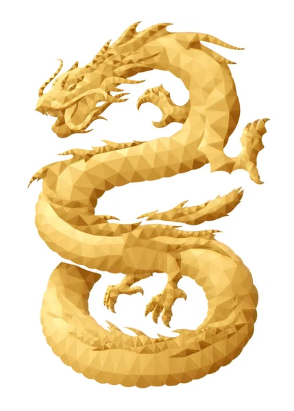 Beautiful Vector Low Poly Illustration Stylized Golden Eastern Dragon Isolated — Wektor stockowy