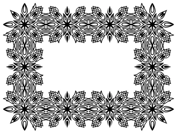 Hermosa Ilustración Vectorial Tribal Monocromática Con Marco Floral Negro Abstracto — Vector de stock