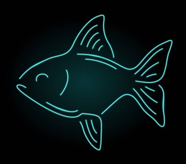 Tarz verilmiş neon mavisi parlak balık siluetiyle güzel vektör lineer çizimi