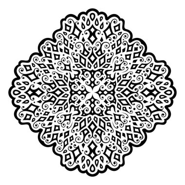 Beyaz arka planda soyut siyah vintage desenli güzel monokrom vektör çizimi