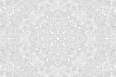 Beyaz arkaplanda soyut detaylı doğrusal desenli yetişkin boyama kitabı için güzel monokrom vektör çizimi