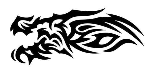 Mooie Monochrome Vector Tribal Tatoeage Illustratie Met Gestileerde Zwarte Draak — Stockvector